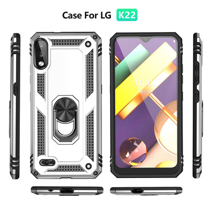 Hybrid PC + TPU Phone Case Shell Anti-Fall Finger Ring Kickstand for LG K22