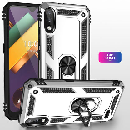 Hybrid PC + TPU Phone Case Shell Anti-Fall Finger Ring Kickstand for LG K22