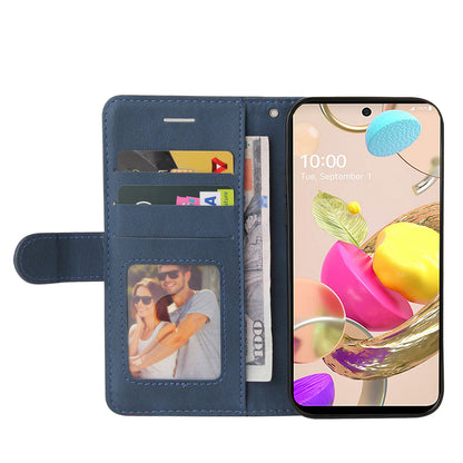 KT Leather Series-1 Folio Flip Drop-Resistant PU Leather Wallet Stand Case Cover with Wrist Strap for LG K42/K52/K62