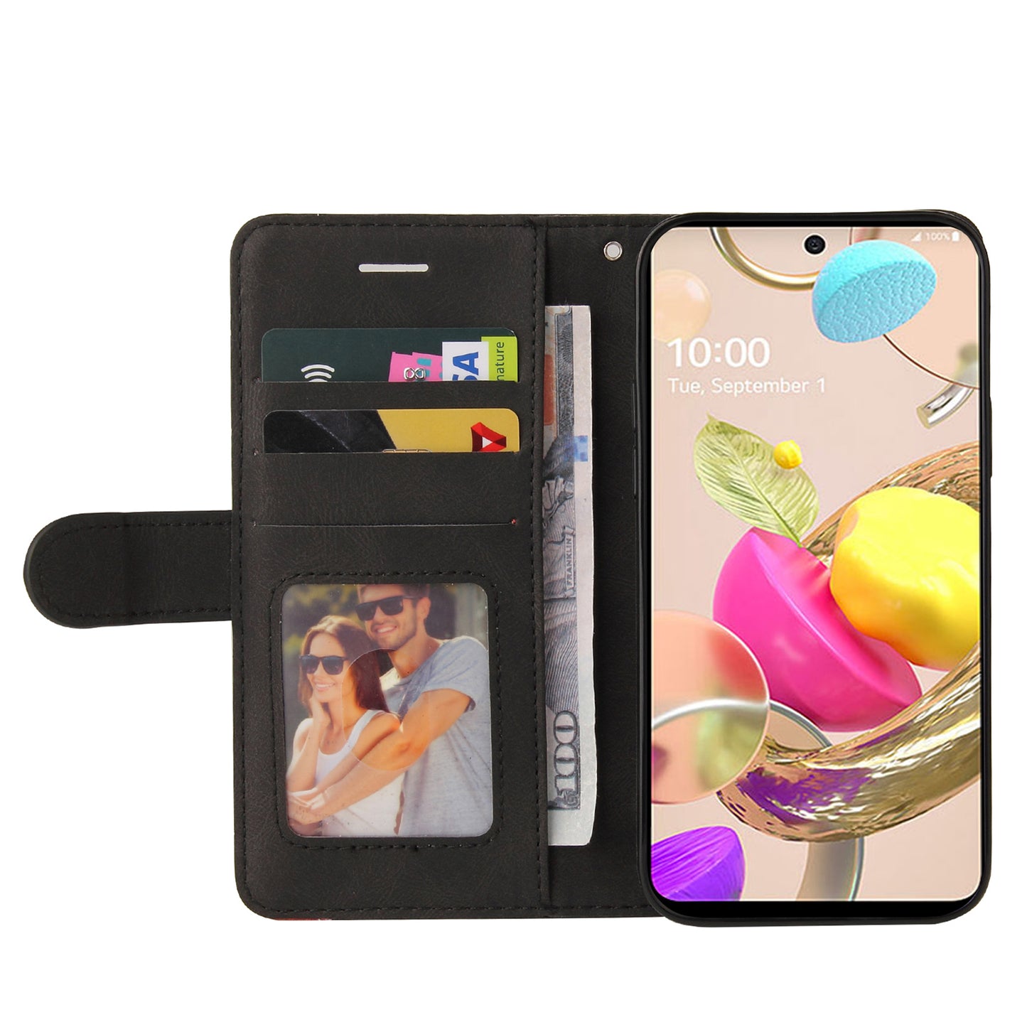 KT Leather Series-1 Folio Flip Drop-Resistant PU Leather Wallet Stand Case Cover with Wrist Strap for LG K42/K52/K62