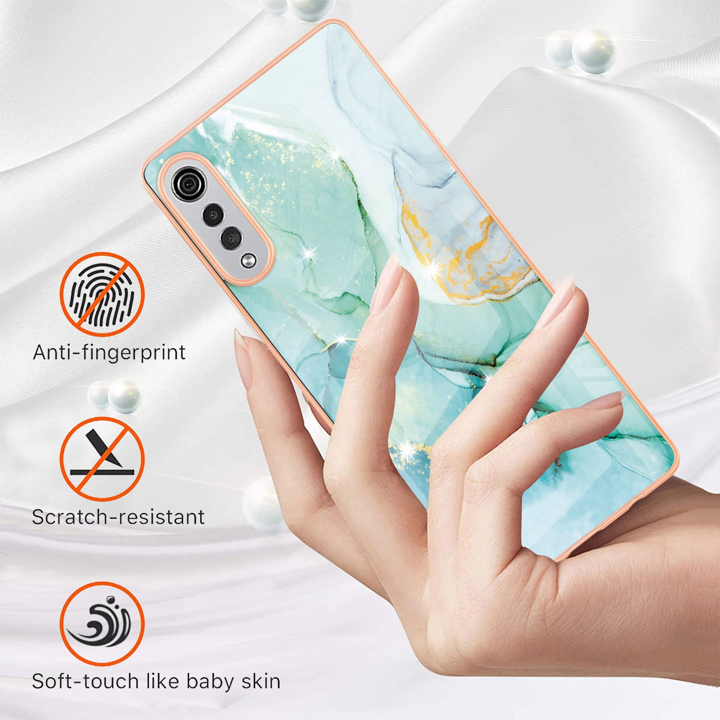 Marble Pattern Design Anti-fingerprint IMD Soft TPU Protective Electroplating Back Cover for LG Velvet 4G