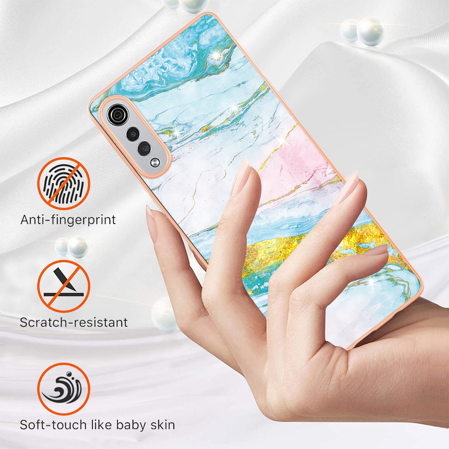 Marble Pattern Design Anti-fingerprint IMD Soft TPU Protective Electroplating Back Cover for LG Velvet 4G