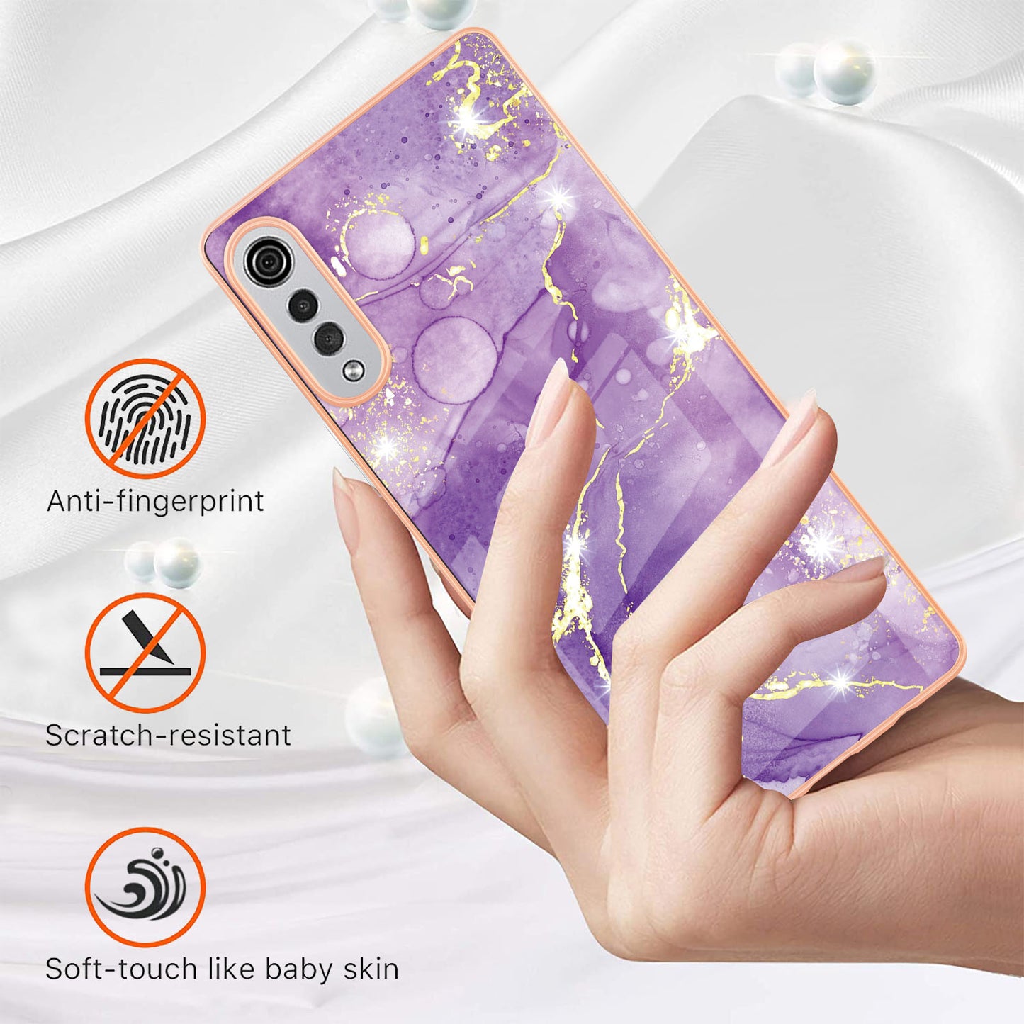 Marble Pattern Design Anti-fingerprint IMD Soft TPU Protective Electroplating Back Cover for LG Velvet 4G