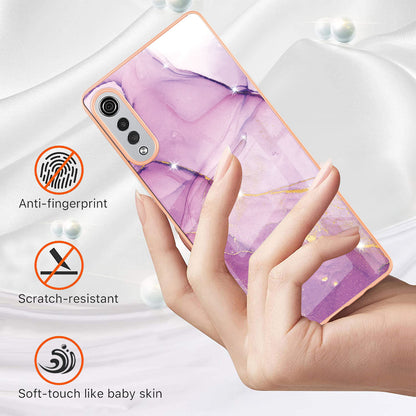 Marble Pattern Design Anti-fingerprint IMD Soft TPU Protective Electroplating Back Cover for LG Velvet 4G