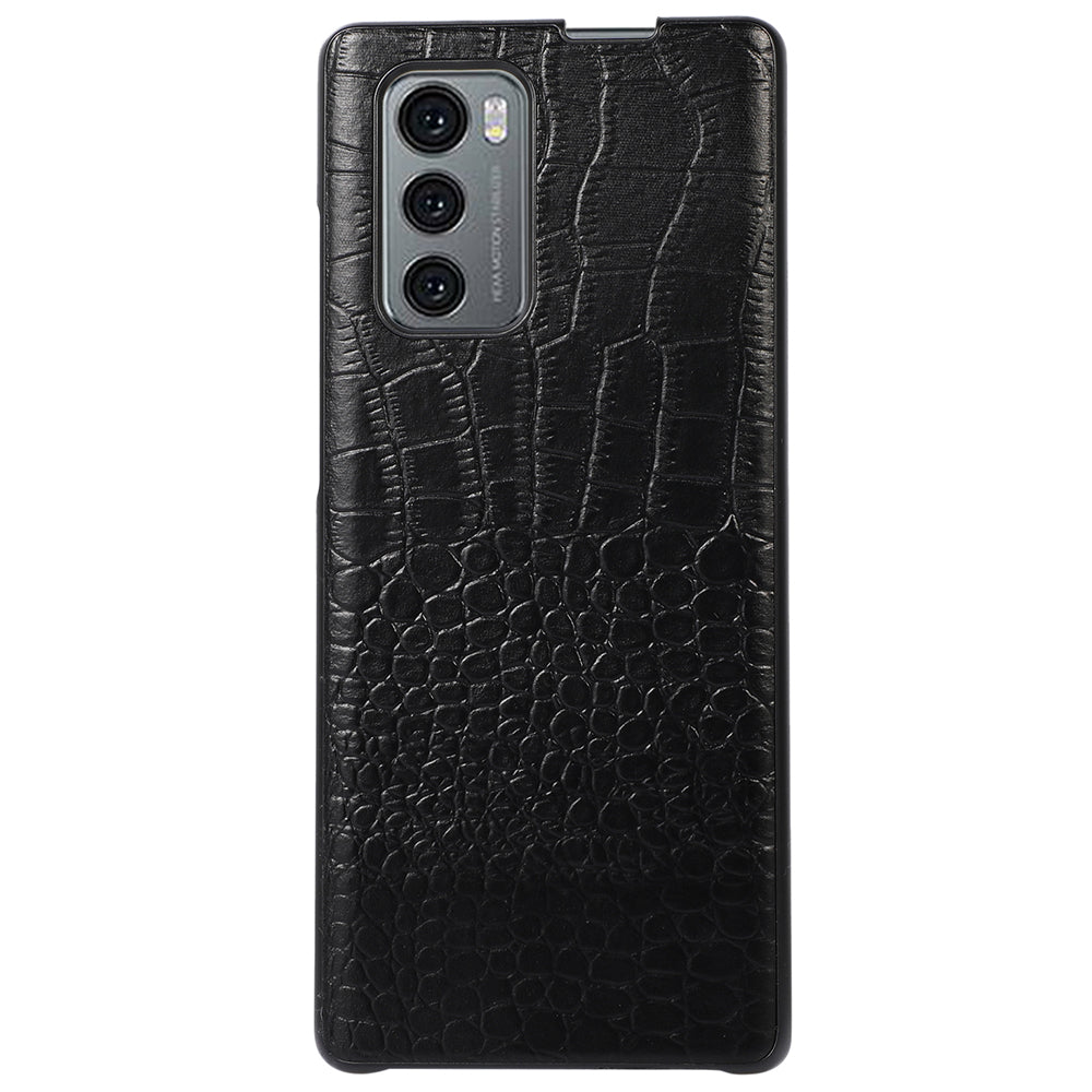 For LG Wing 5G Well-protected Crocodile Texture Phone Shell Genuine Cowhide Leather Coating PC + TPU Case