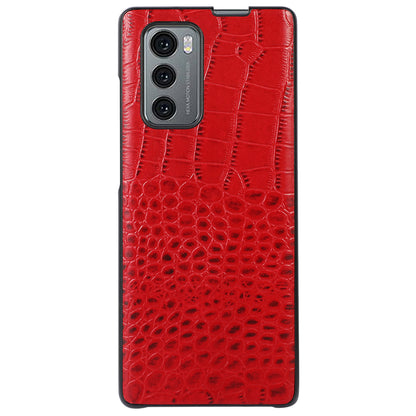 For LG Wing 5G Well-protected Crocodile Texture Phone Shell Genuine Cowhide Leather Coating PC + TPU Case