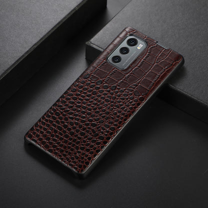 For LG Wing 5G Well-protected Crocodile Texture Phone Shell Genuine Cowhide Leather Coating PC + TPU Case