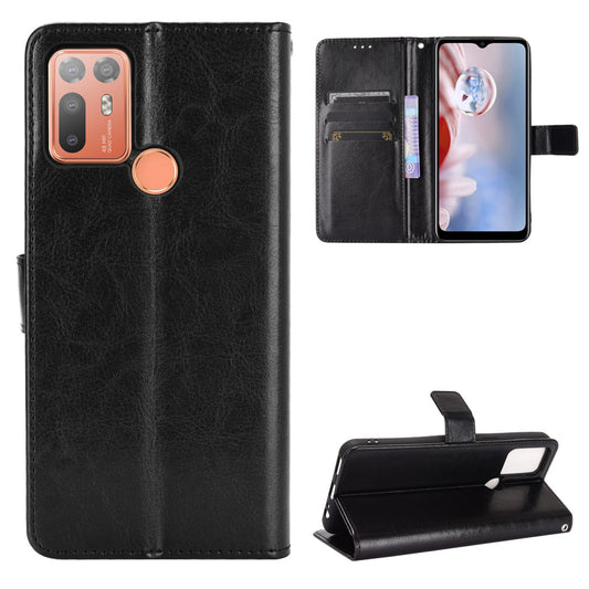 Phone Stand Cover Wallet Shell Crazy Horse Leather Skin with Strap for HTC Desire 20 Plus