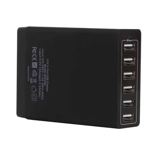 6 Ports USB Home Charge Portable Travel Charger Black XBX09A 50W 5V 2.4A