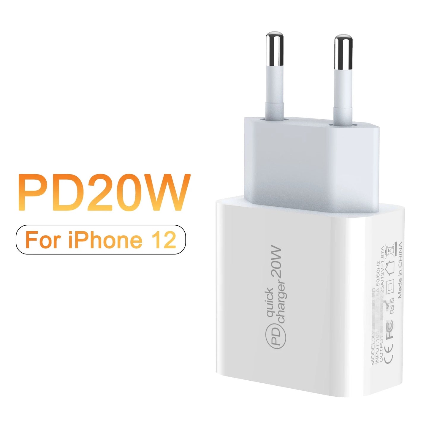 PD 20W Fast Charging USB C Charger Block EU Plug Power Adapter for iPhone 13 / 14 Series