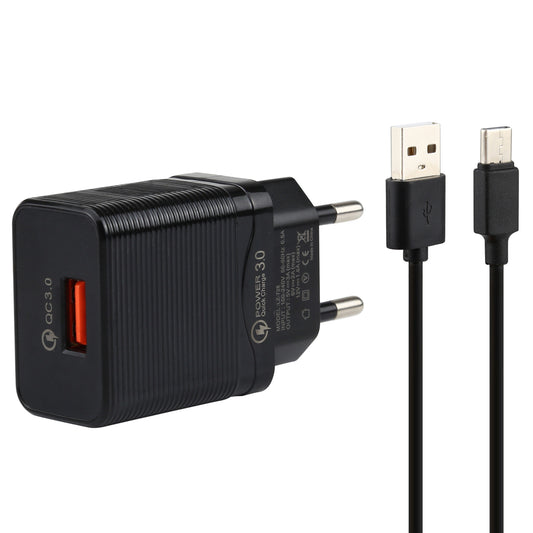 LZ-728 Quick Charger 18W [EU Plug] Travel Charger + USB to Type-C Data Cable, Length: 1m