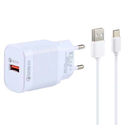 LZ-728 Quick Charger 18W [EU Plug] Travel Charger + USB to Type-C Data Cable, Length: 1m