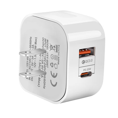 YSY-6087 PD 20W+QC 3.0 Dual Port Wall Charger Travel Power Adapter