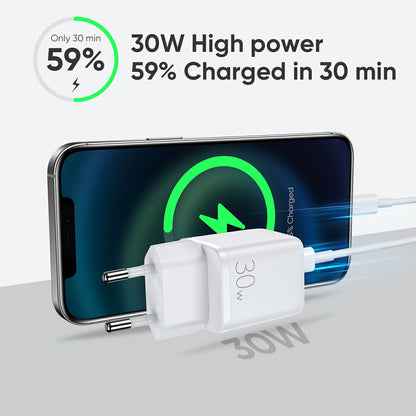 JOYROOM JR-QP303 PD+QC3.0 30W Mini 2 Ports Travel Wall Charger EU Plug Fast Charging Power Adapter