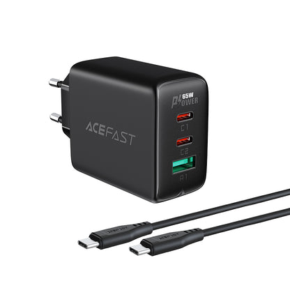 ACEFAST A13 USB C+C+A Three Ports PD65W Wall Charger Power Adapter EU Plug with 1.2m Cable