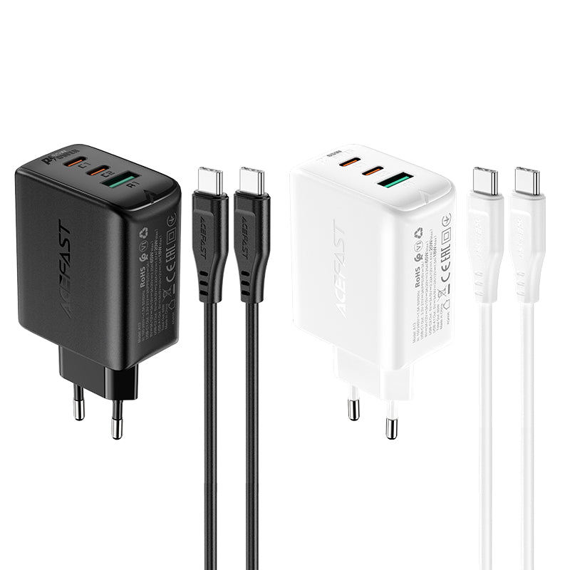 ACEFAST A13 USB C+C+A Three Ports PD65W Wall Charger Power Adapter EU Plug with 1.2m Cable