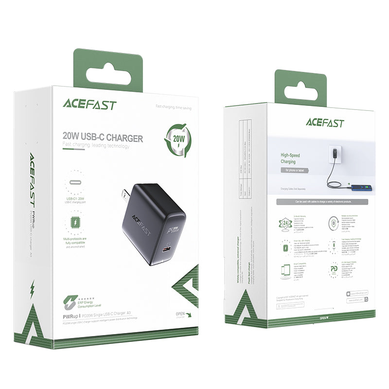 ACEFAST A3 PD20W USB C Single Port Wall Charger Power Adapter US Plug