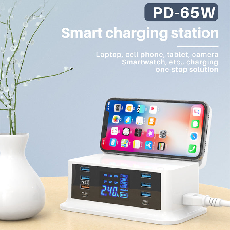 WIN HOW SOLUTION YC-CDA36 PD65W Fast Charge QC3.0 Mobile Phone Laptop Charger Dock Wireless Charger with Night Light (CE Certificated)