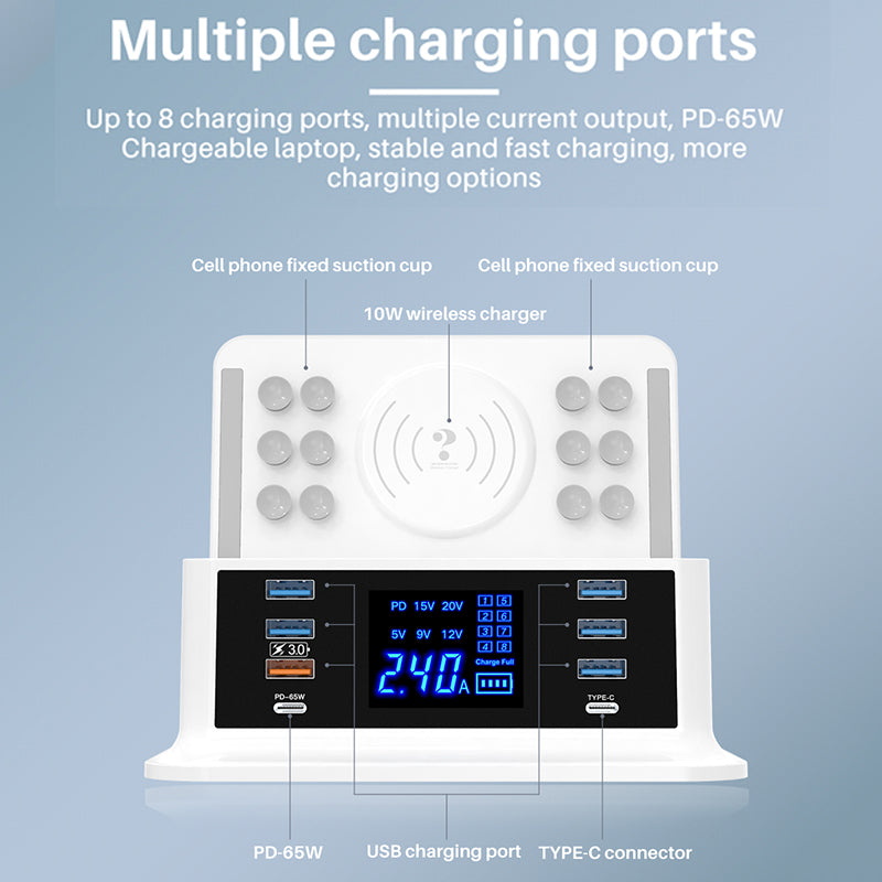 WIN HOW SOLUTION YC-CDA36 PD65W Fast Charge QC3.0 Mobile Phone Laptop Charger Dock Wireless Charger with Night Light (CE Certificated)