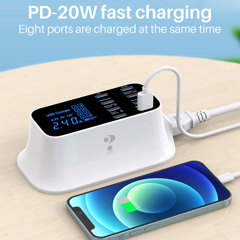 WIN HOW SOLUTION YC-CDA19 Type C PD 20W Fast Charging Hub Station 8-Port USB Charger for iPhone 12 11 X XR XS Max [CE Certificated]