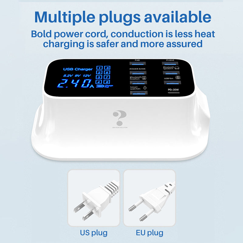 WIN HOW SOLUTION YC-CDA19 Type C PD 20W Fast Charging Hub Station 8-Port USB Charger for iPhone 12 11 X XR XS Max [CE Certificated]