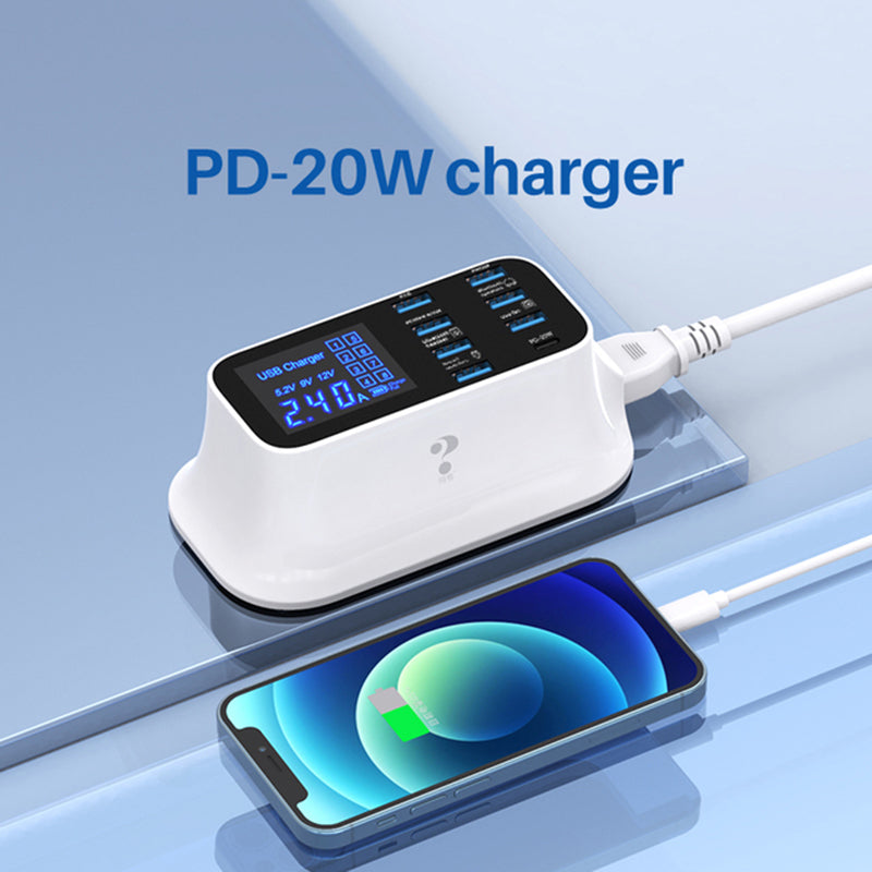 WIN HOW SOLUTION YC-CDA19 Type C PD 20W Fast Charging Hub Station 8-Port USB Charger for iPhone 12 11 X XR XS Max [CE Certificated]