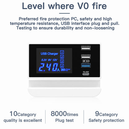 WIN HOW SOLUTION YC-CDA26D Quick Charge 3.0 USB +PD 20W Type-C Fast Charging Station 4-Port Charger [CE Certificated]