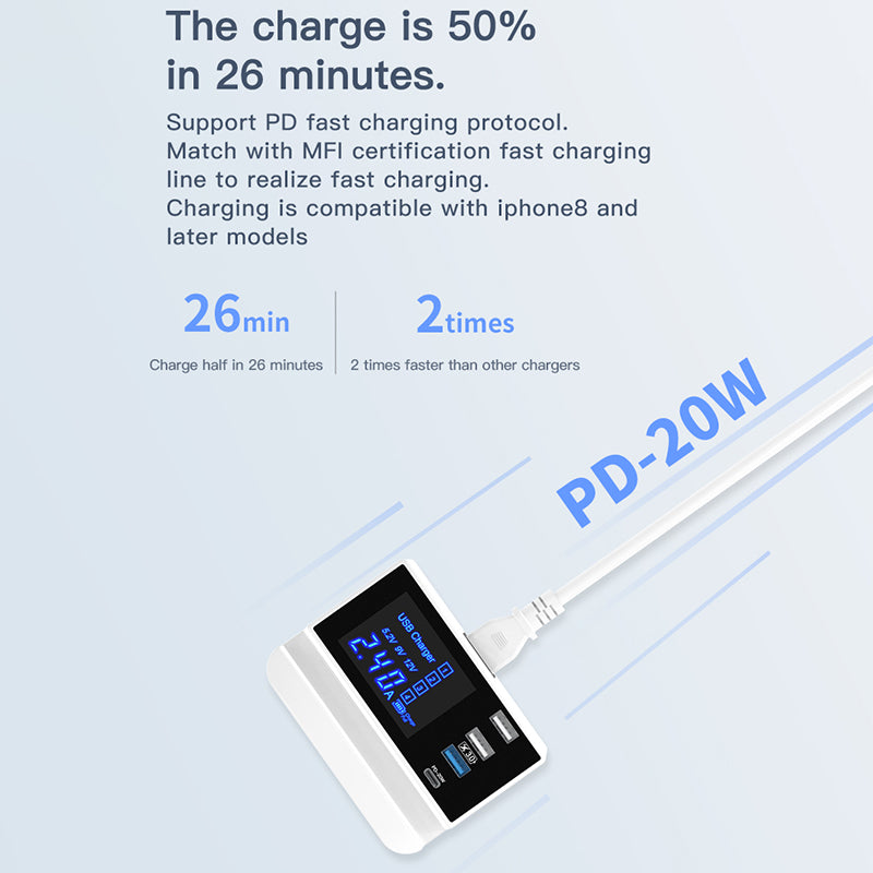 WIN HOW SOLUTION YC-CDA26D Quick Charge 3.0 USB +PD 20W Type-C Fast Charging Station 4-Port Charger [CE Certificated]