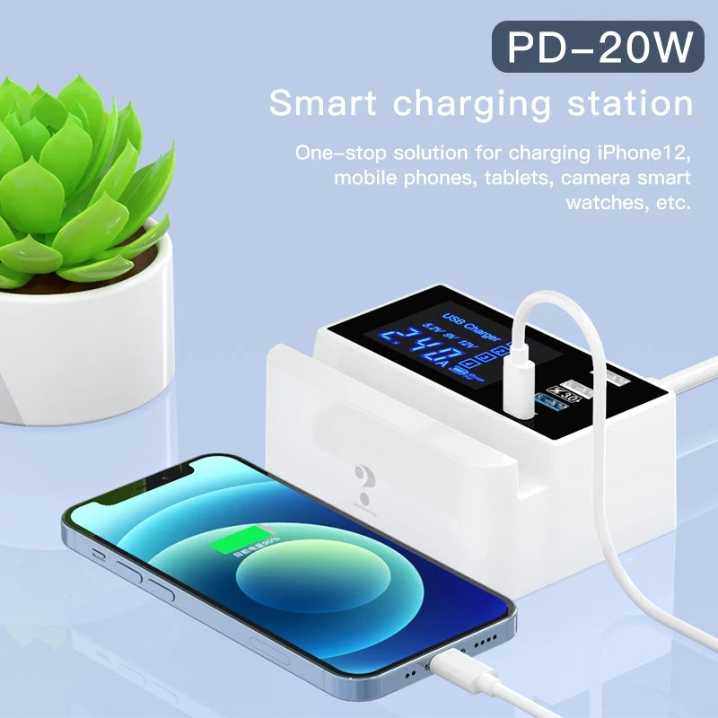 WIN HOW SOLUTION YC-CDA26D Quick Charge 3.0 USB +PD 20W Type-C Fast Charging Station 4-Port Charger [CE Certificated]