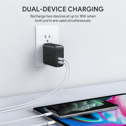 AUKEY PA-D2 36W Dual Port Type-C Power Adapter Type-C Wall Charger Plug Block for Mobile Phones/Tablets