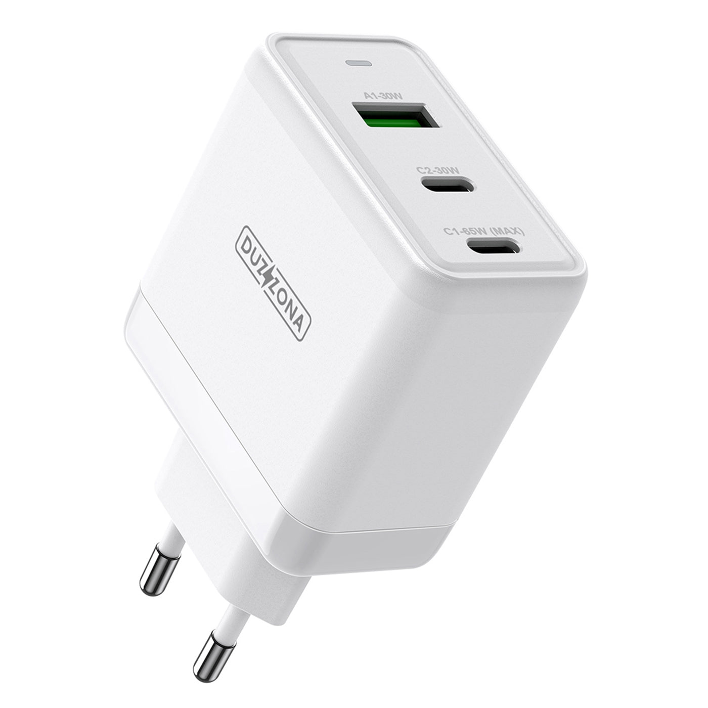 DUZZONA T1 2x Type-C + 1x USB Wall Charger PD65W Fast Charging Portable GaN Power Adapter, EU Plug