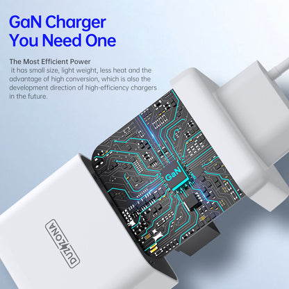 DUZZONA T1 2x Type-C + 1x USB Wall Charger PD65W Fast Charging Portable GaN Power Adapter, EU Plug