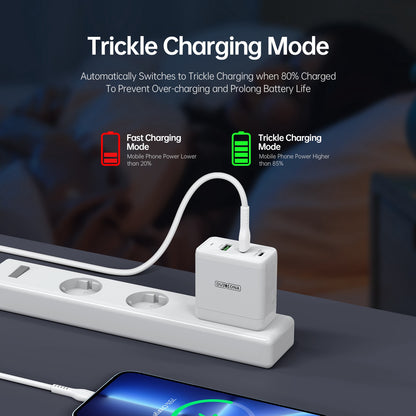 DUZZONA T1 2x Type-C + 1x USB Wall Charger PD65W Fast Charging Portable GaN Power Adapter, EU Plug