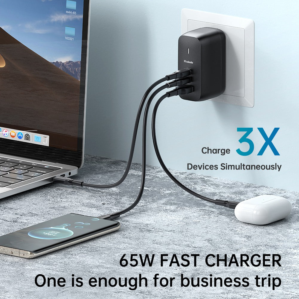 MCDODO MDD 65W GaN USB-A + 2 USB-C Fast Charging Wall Charger Power Adapter