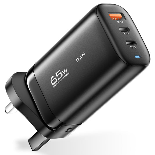 ESSAGER 65W GaN Travel Charging Dock 2 Type-C+1 USB UK Plug Wall Charger [with CE Certificate]