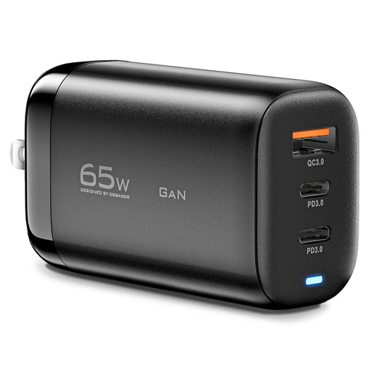 ESSAGER 65W GaN Travel Charging Dock USB-C+USB-A 3-Port US Plug Compact USB Wall Charger Power Adapter [with CE Certificate]