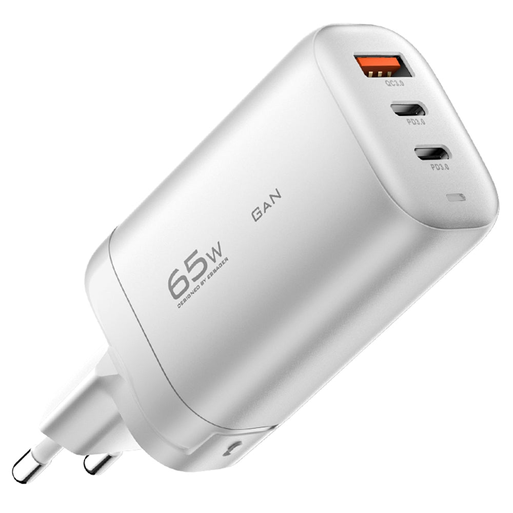 ESSAGER 65W GaN Travel Charging Dock Power Adapter 3-Output Type-C+ USB-A EU Plug Wall Charger [with CE Certificate] for Tablets/Smartphones