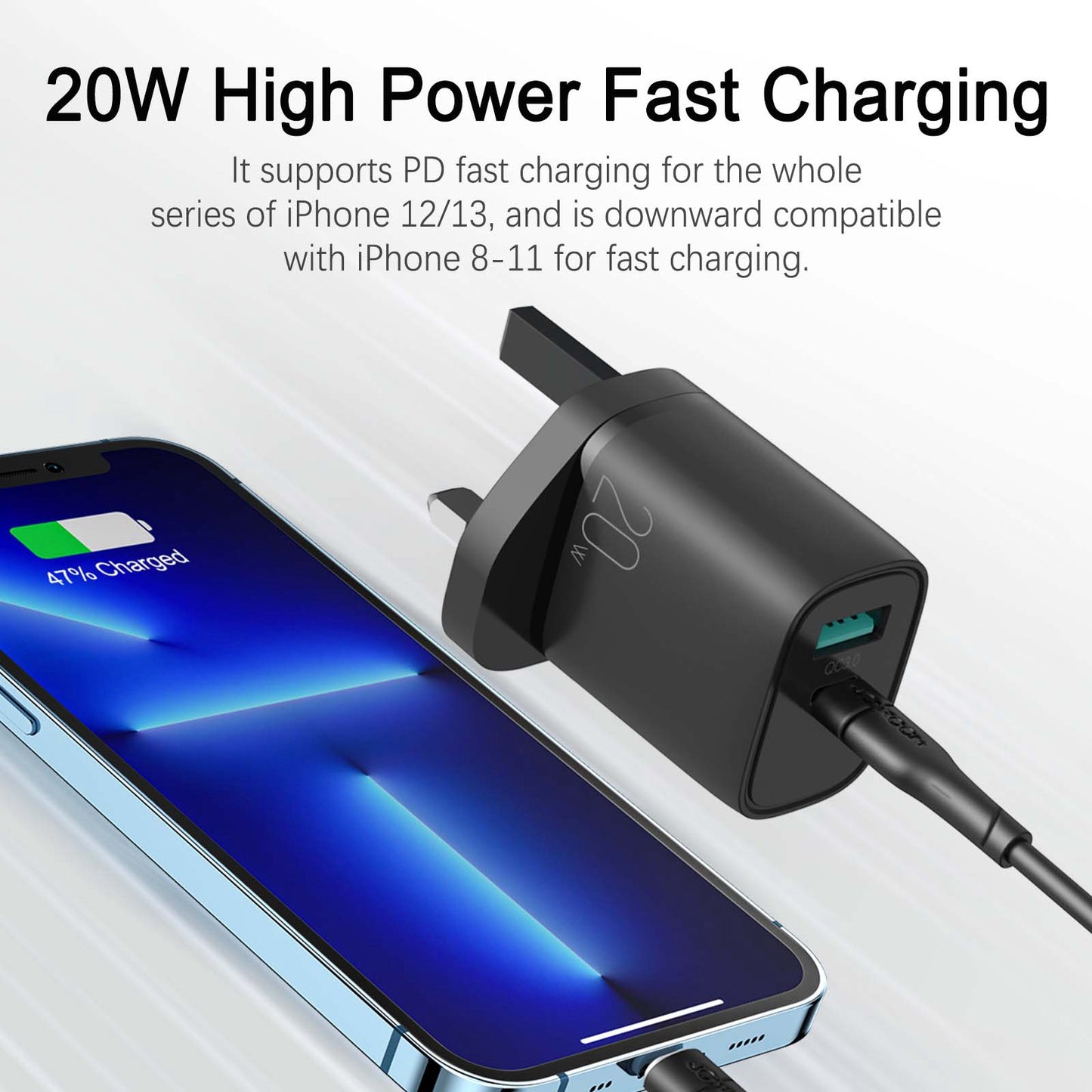 JOYROOM JR-QP2011 20W Dual Port Fast Charger QC3.0+PD Portable Mini Charger Block Cell Phone Wall Charger Adapter for iPhone 12/13 Series