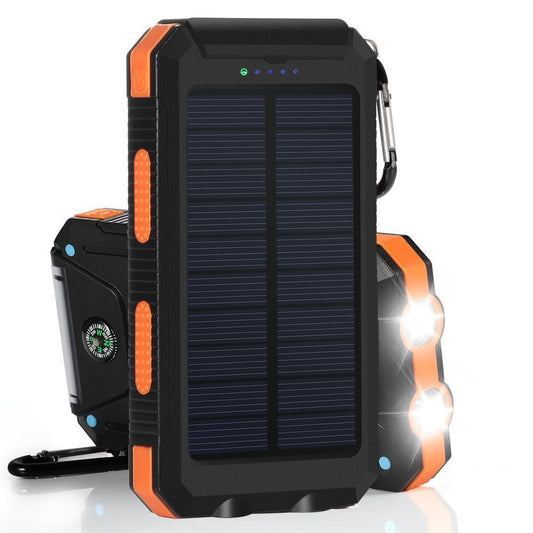 10000mAh Power Bank Convenient Solar Charger External Battery USB Charger Built in LED Light with Compass