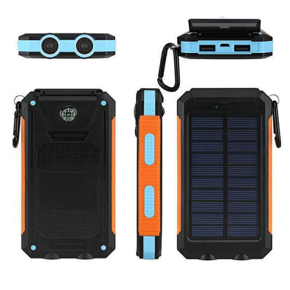 10000mAh Power Bank Convenient Solar Charger External Battery USB Charger Built in LED Light with Compass