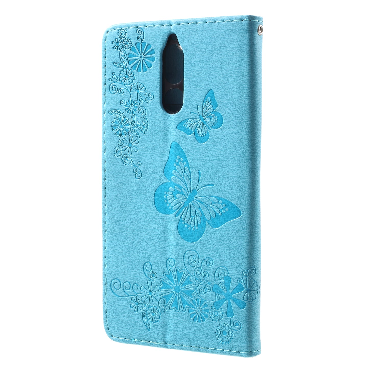 Imprinted Butterfly Flowers Leather Wallet Phone Shell Case for Huawei Mate 10 Lite / nova 2i / Maimang 6 / Honor 9i (India)