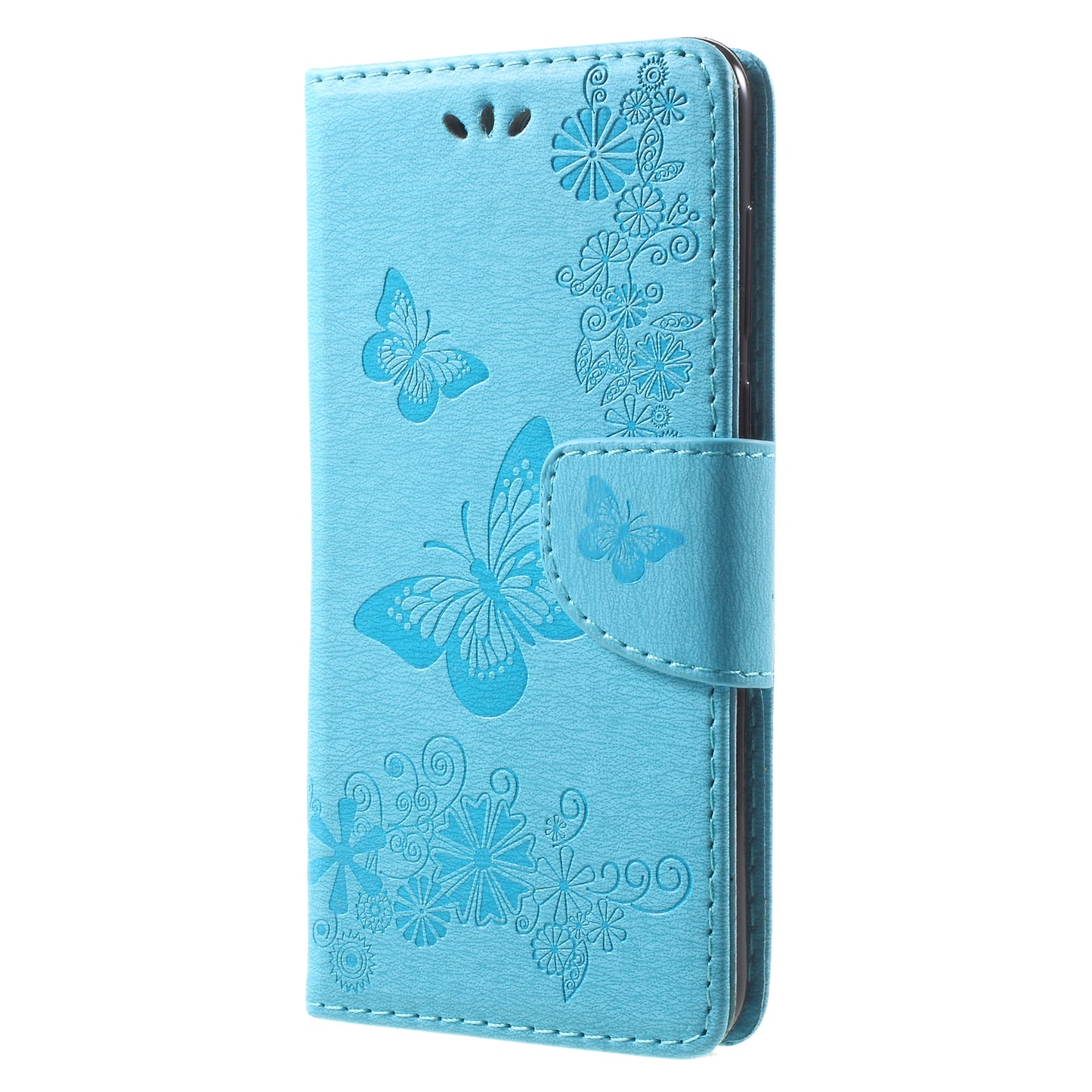 Imprinted Butterfly Flowers Leather Wallet Phone Shell Case for Huawei Mate 10 Lite / nova 2i / Maimang 6 / Honor 9i (India)