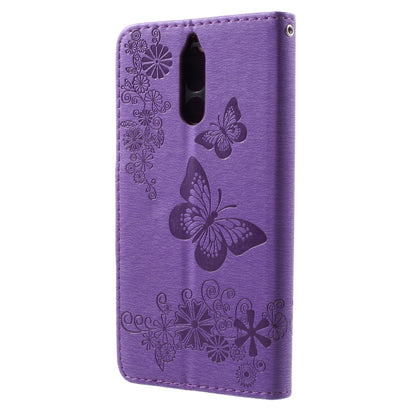 Imprinted Butterfly Flowers Leather Wallet Phone Shell Case for Huawei Mate 10 Lite / nova 2i / Maimang 6 / Honor 9i (India)