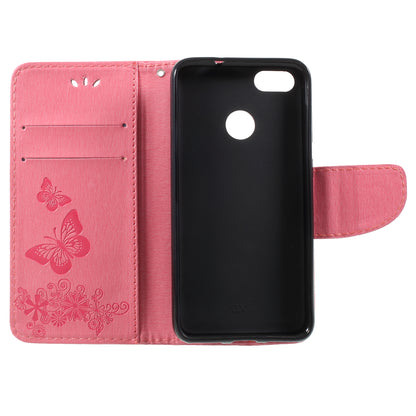 Imprinted Butterfly Flowers Leather Wallet Cover for Huawei P9 lite mini / Enjoy 7 / Y6 Pro (2017)