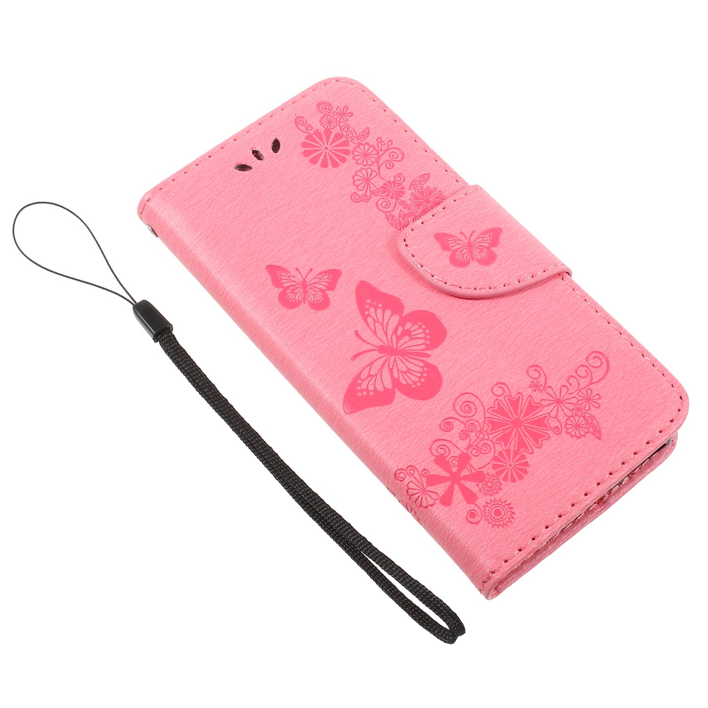 Imprinted Butterfly Flowers Leather Wallet Cover for Huawei P9 lite mini / Enjoy 7 / Y6 Pro (2017)