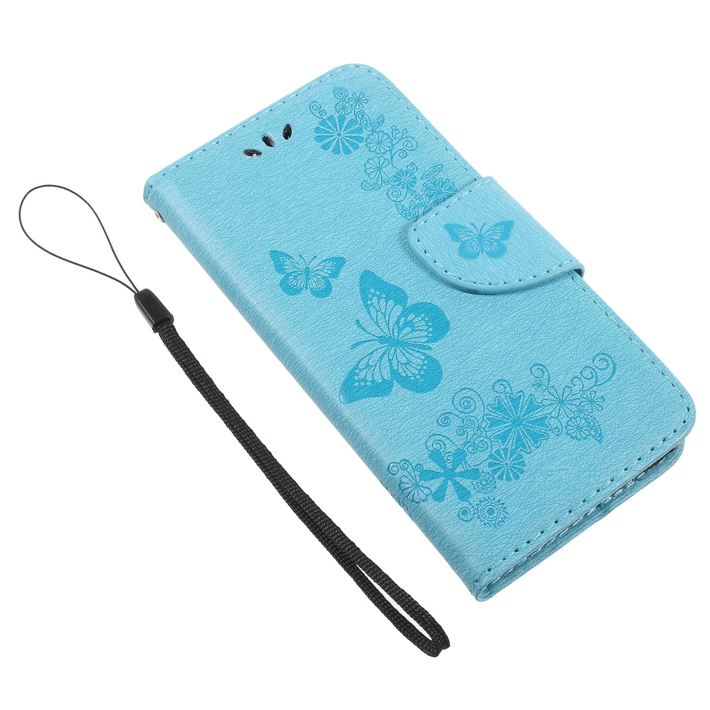 Imprinted Butterfly Flowers Leather Wallet Cover for Huawei P9 lite mini / Enjoy 7 / Y6 Pro (2017)