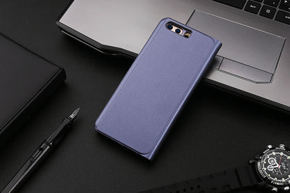 Plating Mirror Surface PC Leather View Window Stand Case for Huawei P10