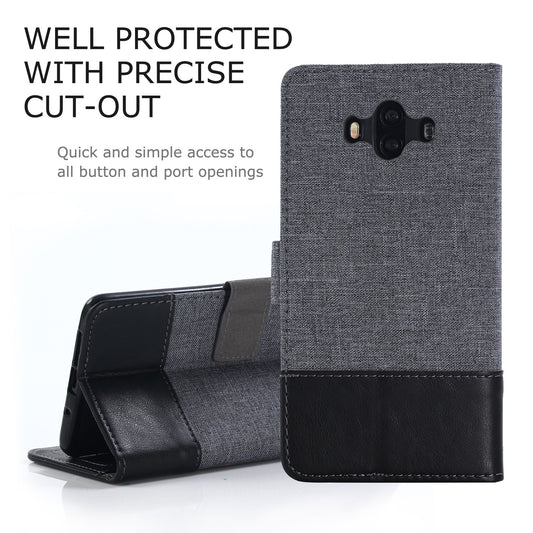 MUXMA Leather Canvas Splicing Stand Mobile Casing for Huawei Mate 10