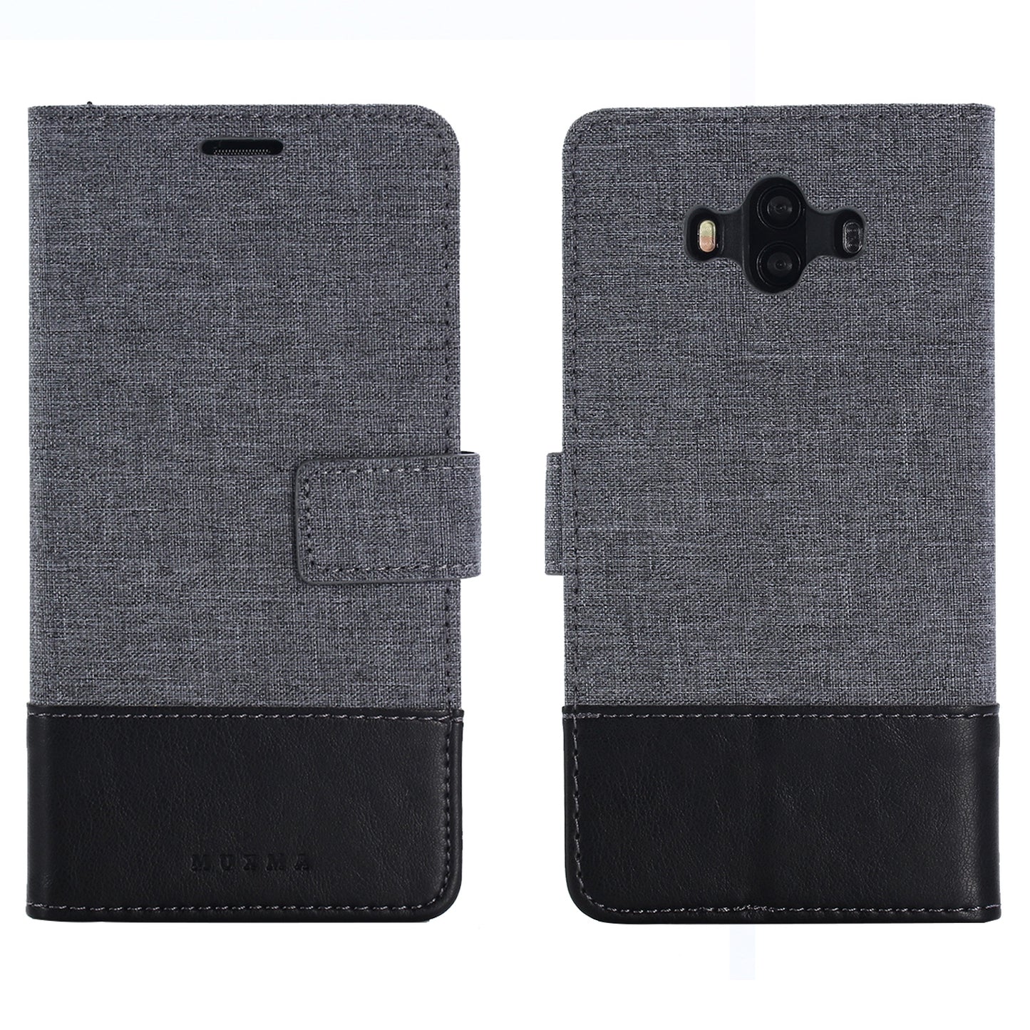 MUXMA Leather Canvas Splicing Stand Mobile Casing for Huawei Mate 10