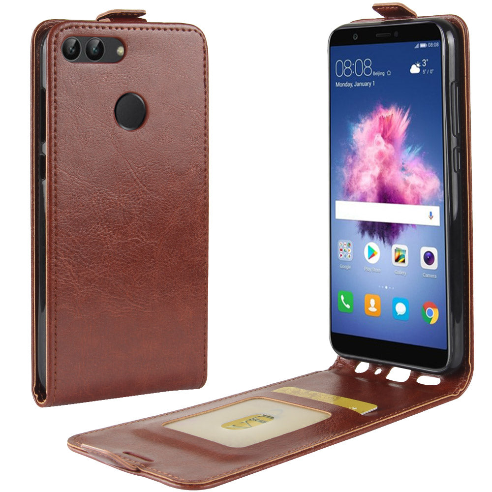 Crazy Horse Texture Vertical Flip Card Holder Leather Case for Huawei P Smart / Enjoy 7S